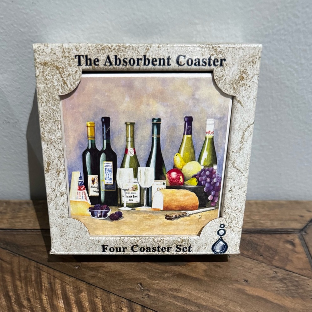 New Coasters Set of 4 90s Wine theme Absorbastone Cork bottom Absorbent